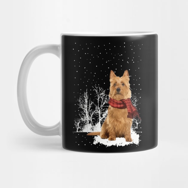 Christmas Australian Terrier With Scarf In Winter Forest by SuperMama1650
